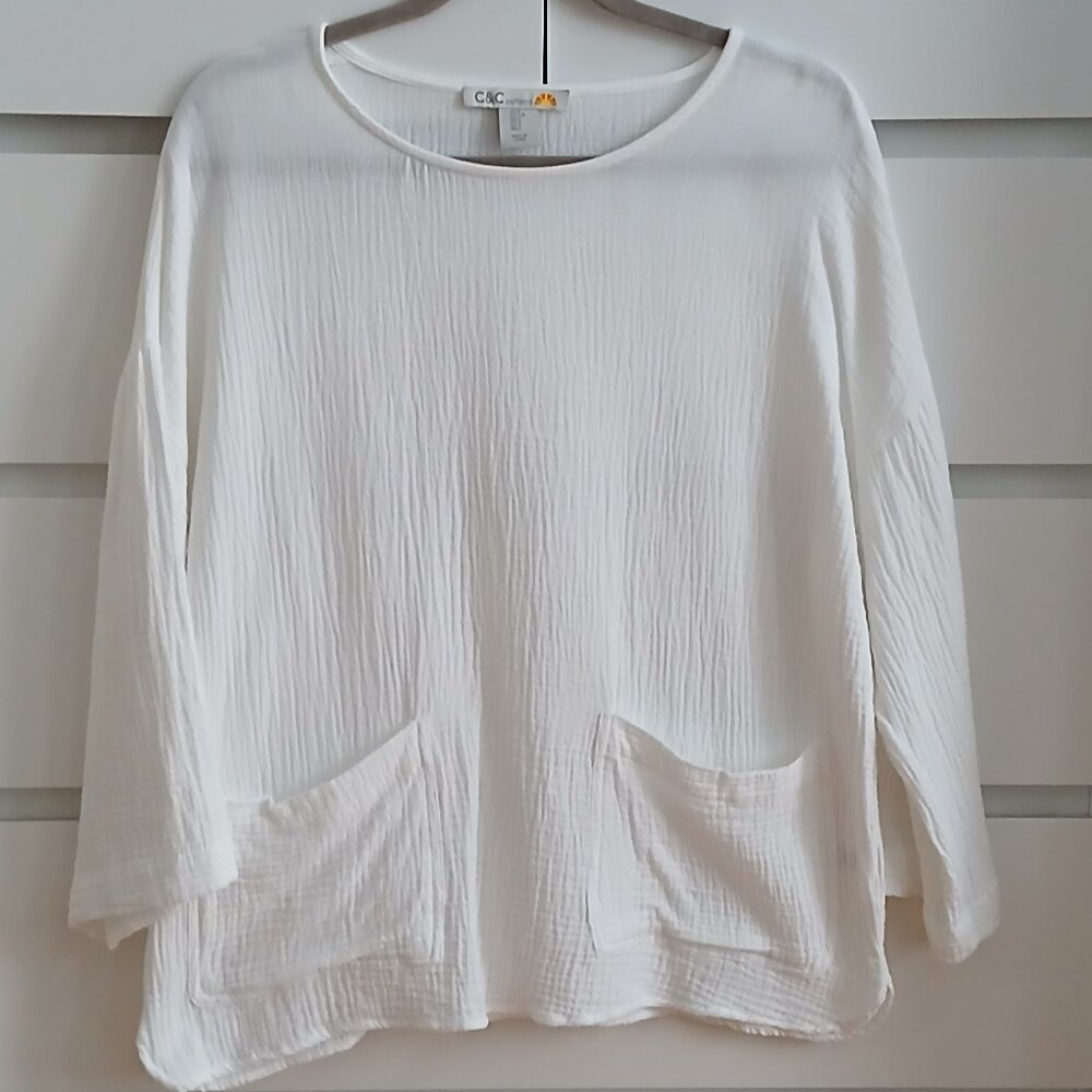 C&C California White Crinkled Cotton Tunic - S